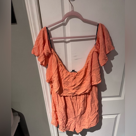 Forever 21 Off Shoulder Halter Coral Romper - Picture 2 of 2